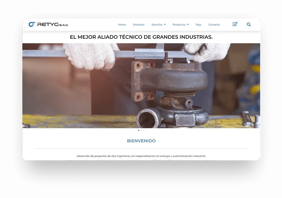 Sitio web de Retyg SAC en desktop: El mejor aliado técnico de grandes industrias