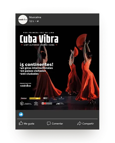 Publicación de Facebook de Musicalma: Cuba Vibra, 5 continentes