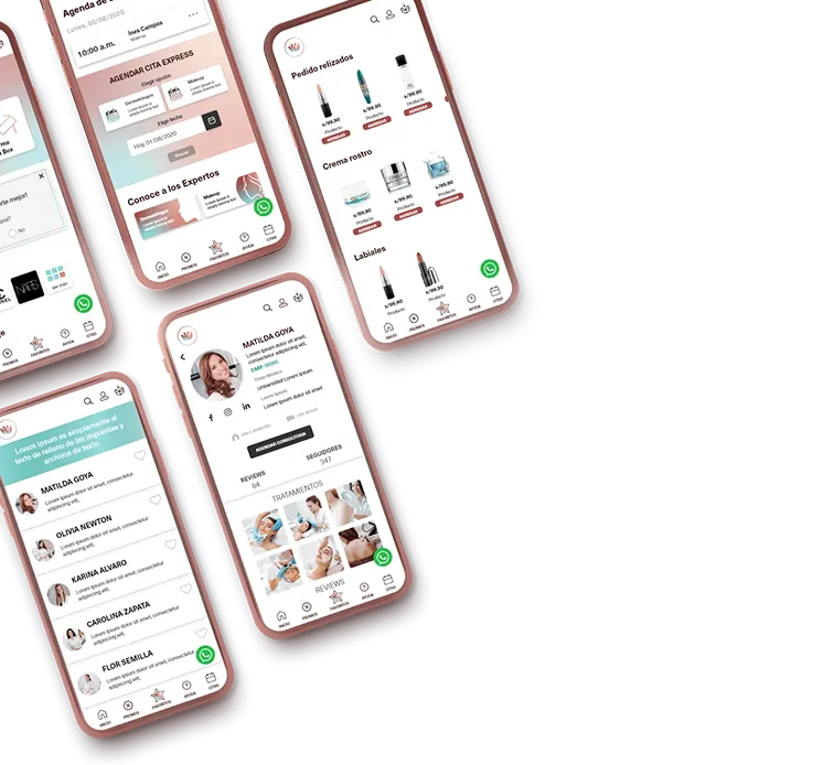 Prototipo de la aplicación de The Beauty Trust en varios smartphones