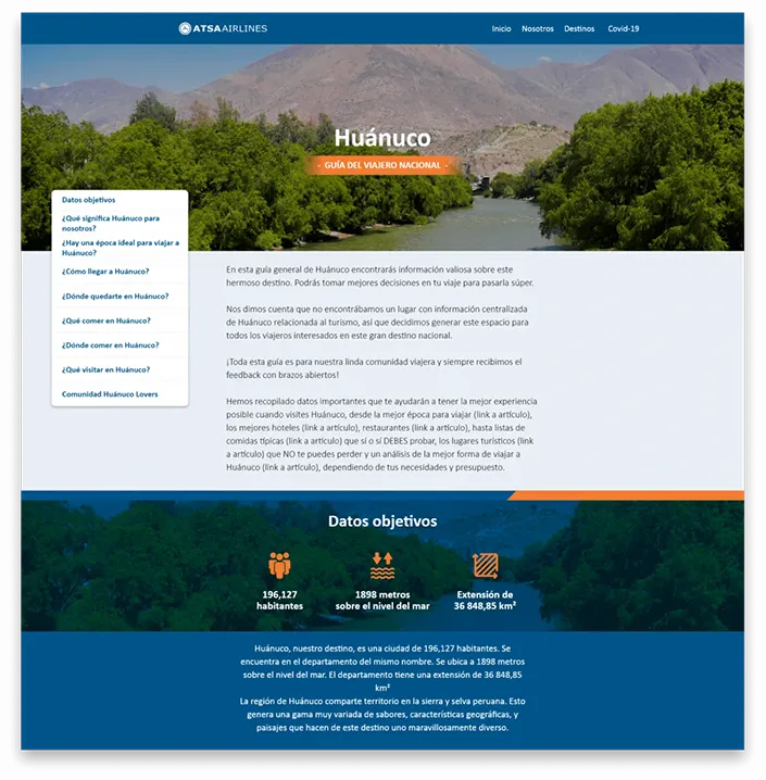 Pillar page de Huánuco para Atsa Airlines