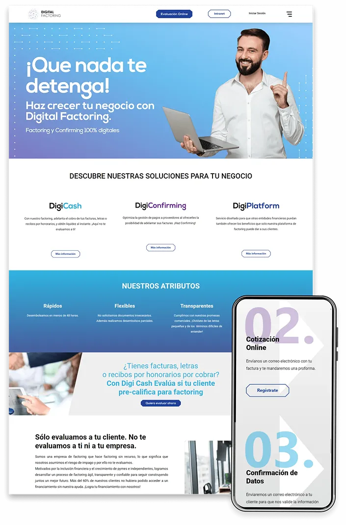 Desarrollo web de Digital Factoring en desktop y móvil