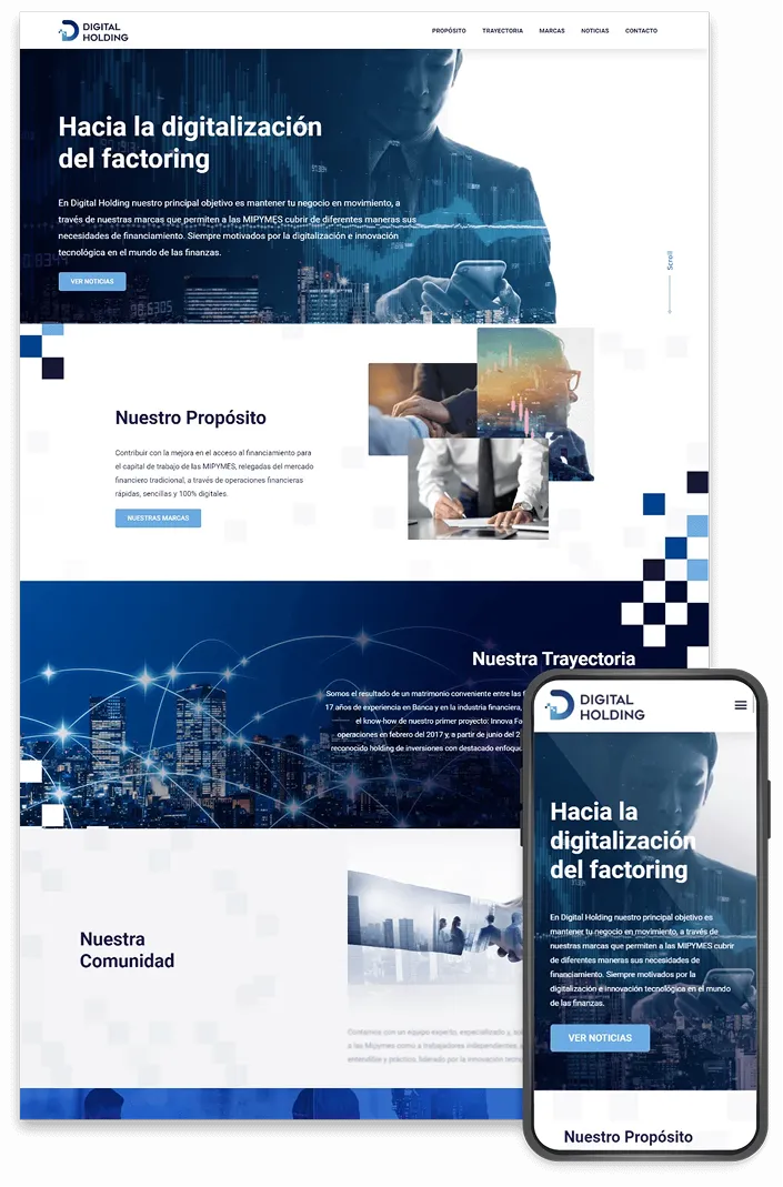 Desarrollo web de Digital Holding en desktop y móvil