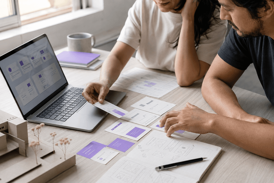 Equipo dando forma a un nuevo producto con prototipos físicos y digitales