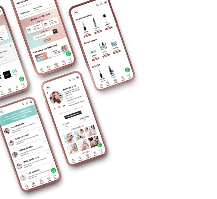 Prototipo de la aplicación de The Beauty Trust en varios smartphones