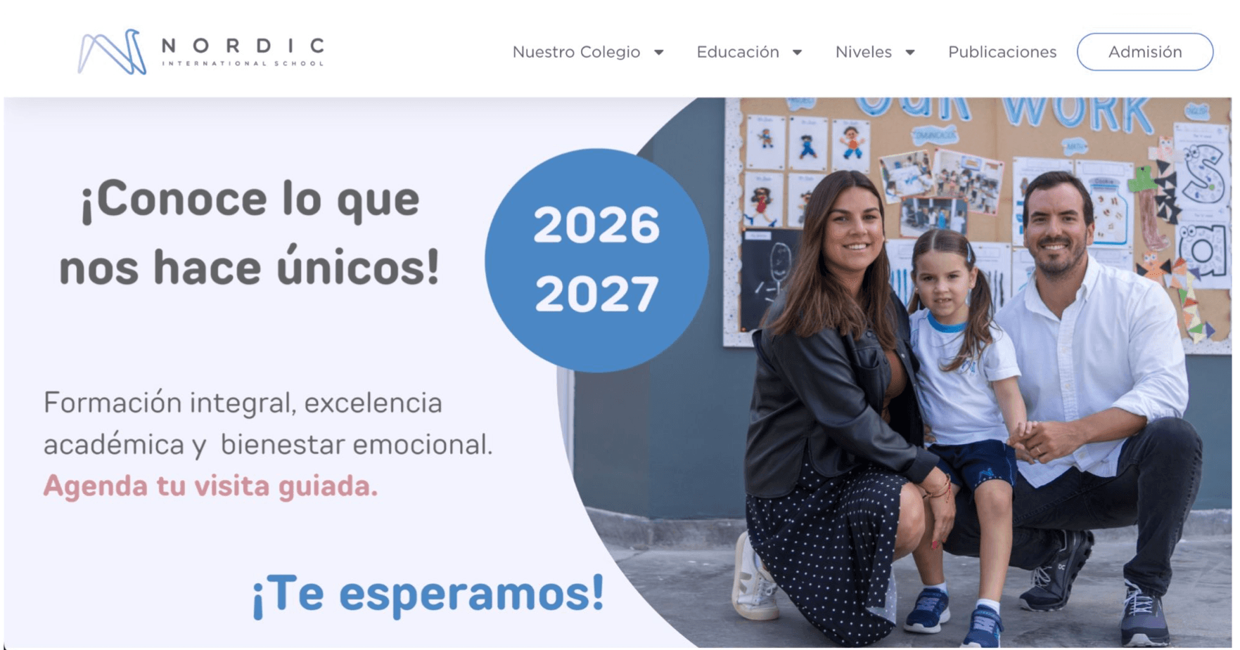 Pieza de admisión 2026–2027 de Nordic International School con invitación a una visita guiada.