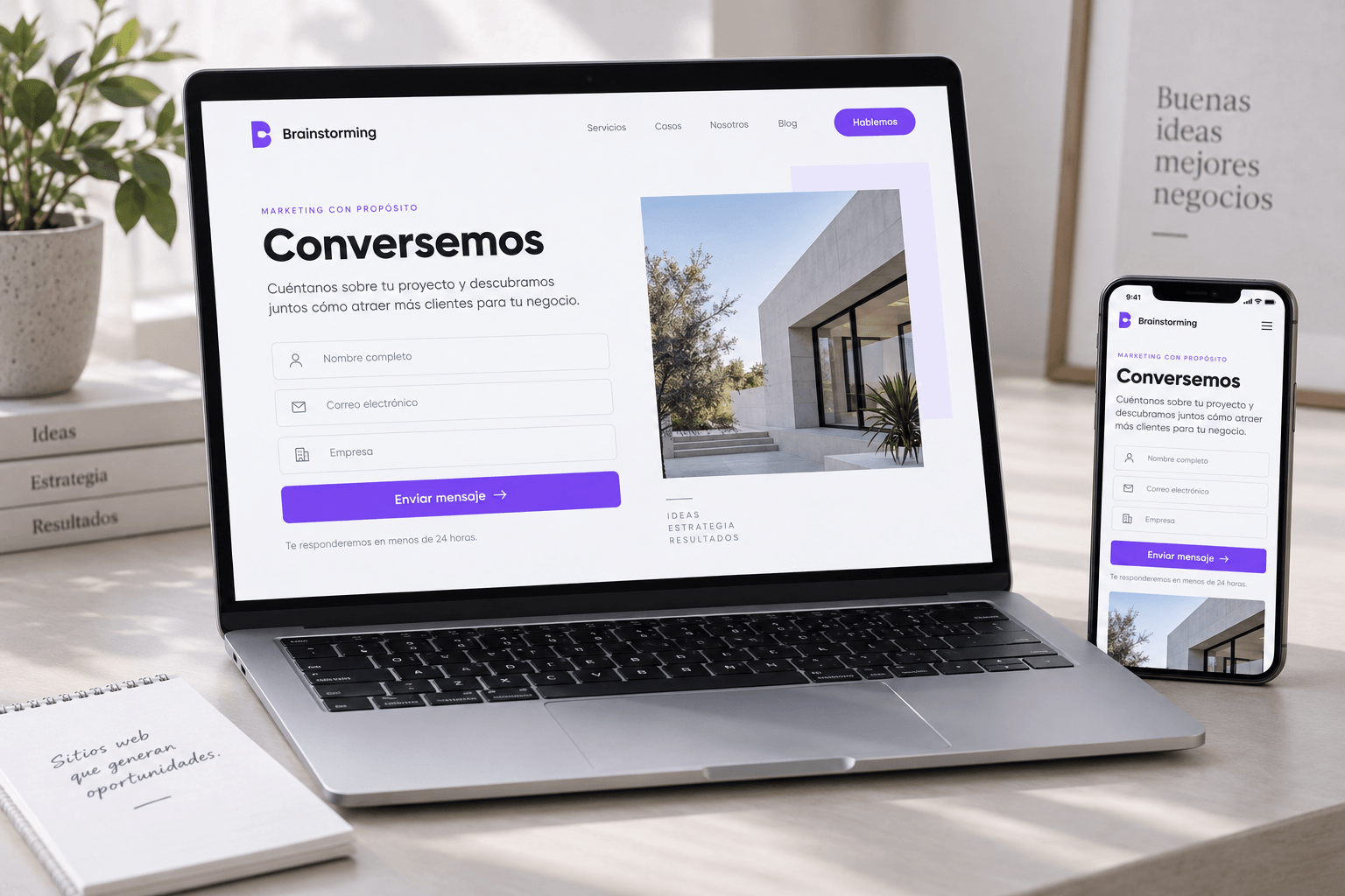 Sitio web con formulario de captación, adaptado a portátil y móvil