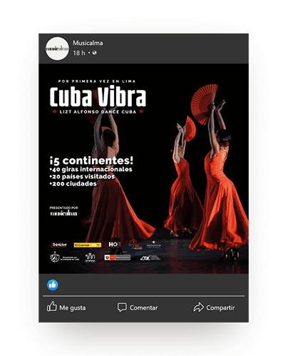 Publicación de Facebook de Musicalma: Cuba Vibra, 5 continentes