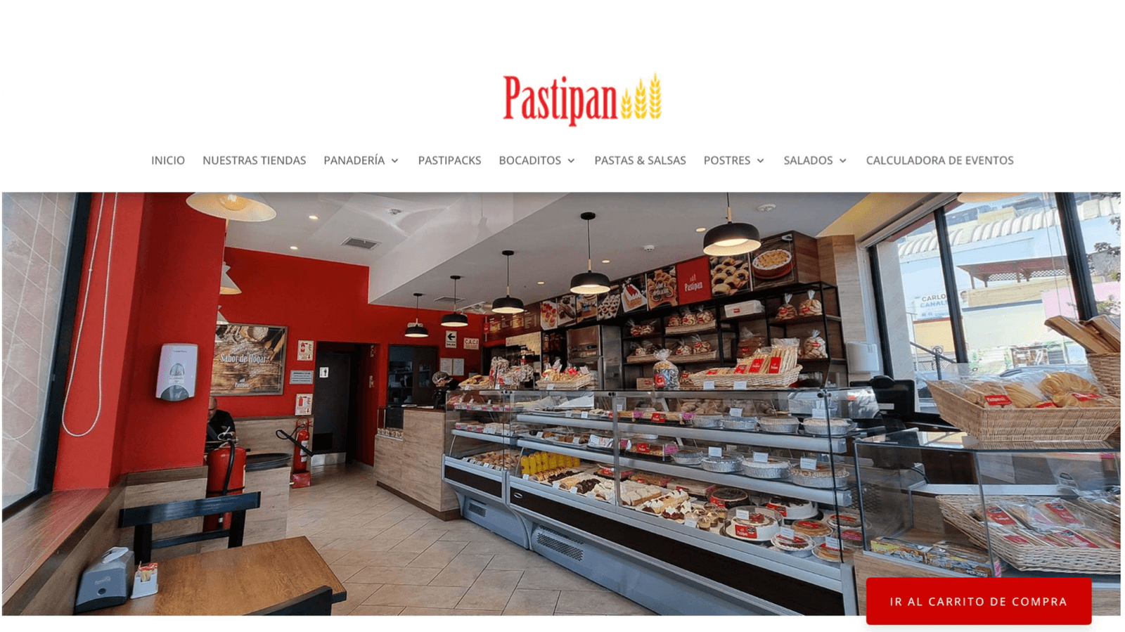 Sitio web de Pastipan con una vista panorámica de una de sus tiendas.