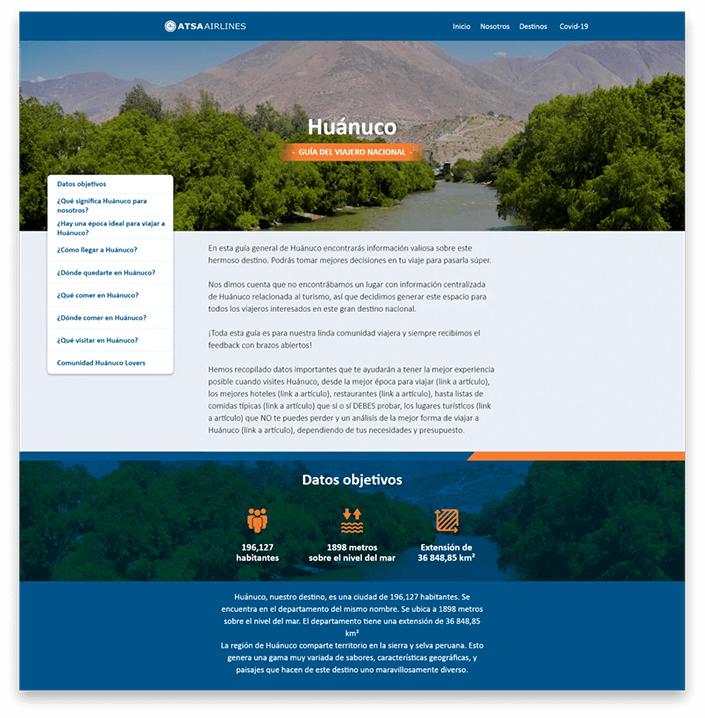 Pillar page de Huánuco para Atsa Airlines